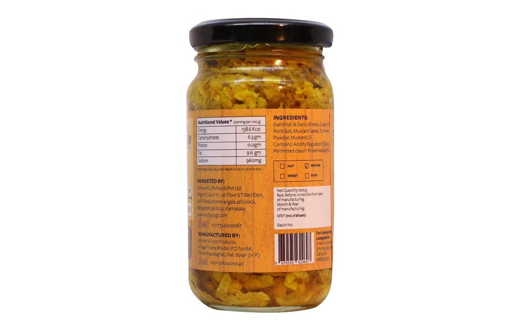 Nutty Yogi Garlic Gandhiali Pickle    Glass Jar  200 grams
